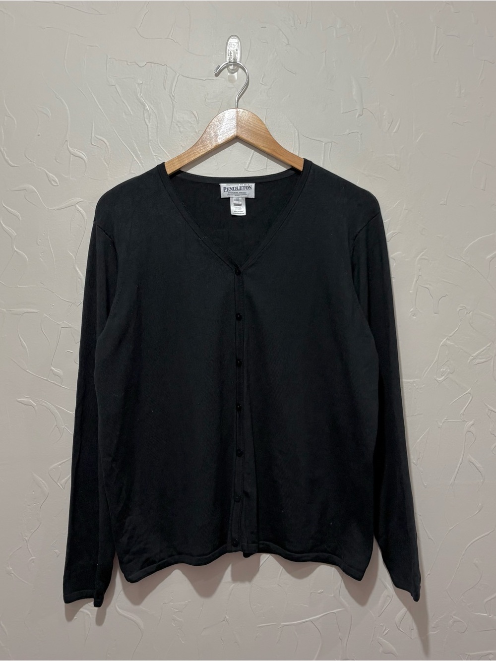 Vintage Pendleton black silk blend button-front v-neck cardigan sweater (1X)